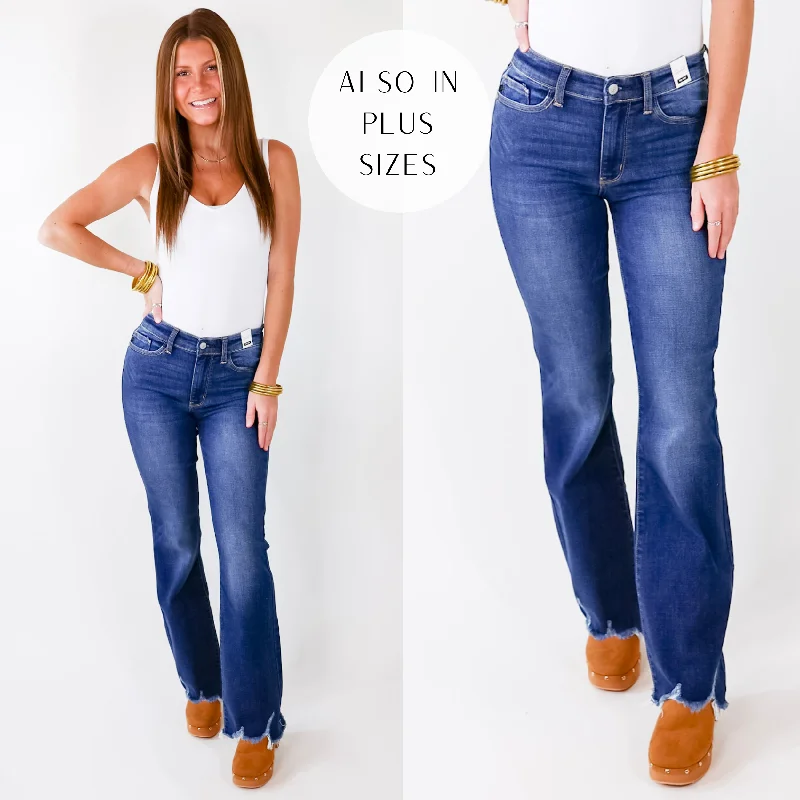 Last Chance Size 0 & 14W-24W | Judy Blue | Meet Your Destiny Distressed Hem Bootcut Jeans in Dark Wash