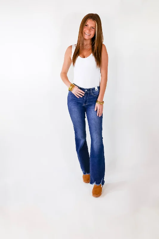 Last Chance Size 0 & 14W-24W | Judy Blue | Meet Your Destiny Distressed Hem Bootcut Jeans in Dark Wash