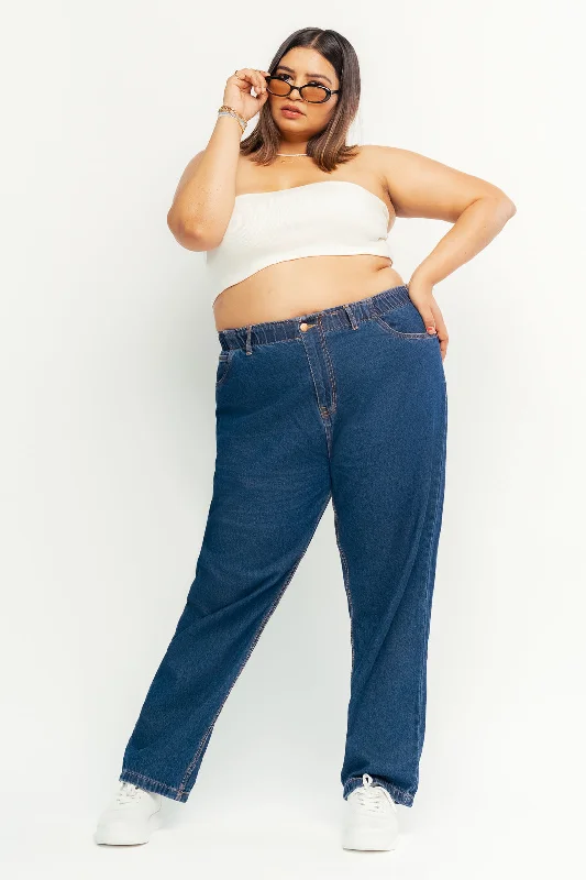 Indigo Elasticated Mom Jeans