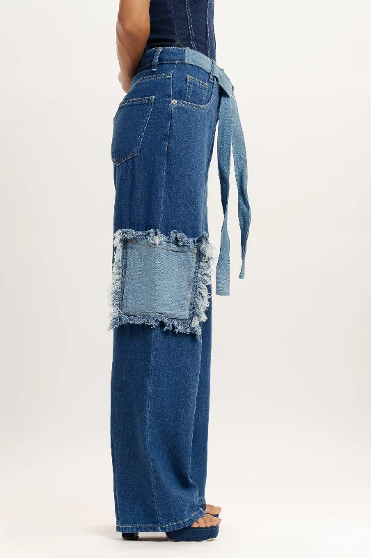 Frayed Patch Straight Fit Jeans