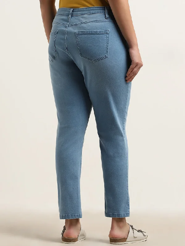 Gia Blue Seam-Detailed Mid Rise Slim - Fit Jeans