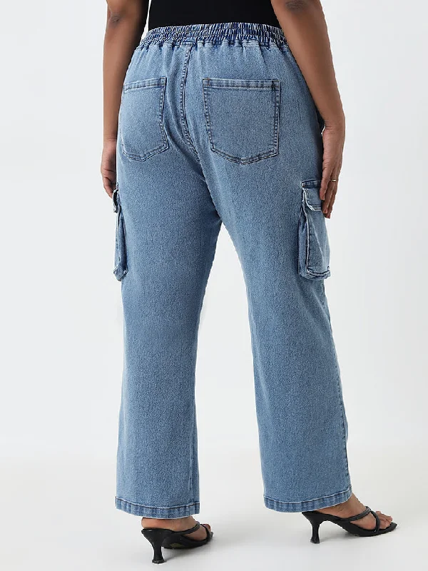 Gia Light Blue Cargo-Style Straight - Fit High - Rise Jeans