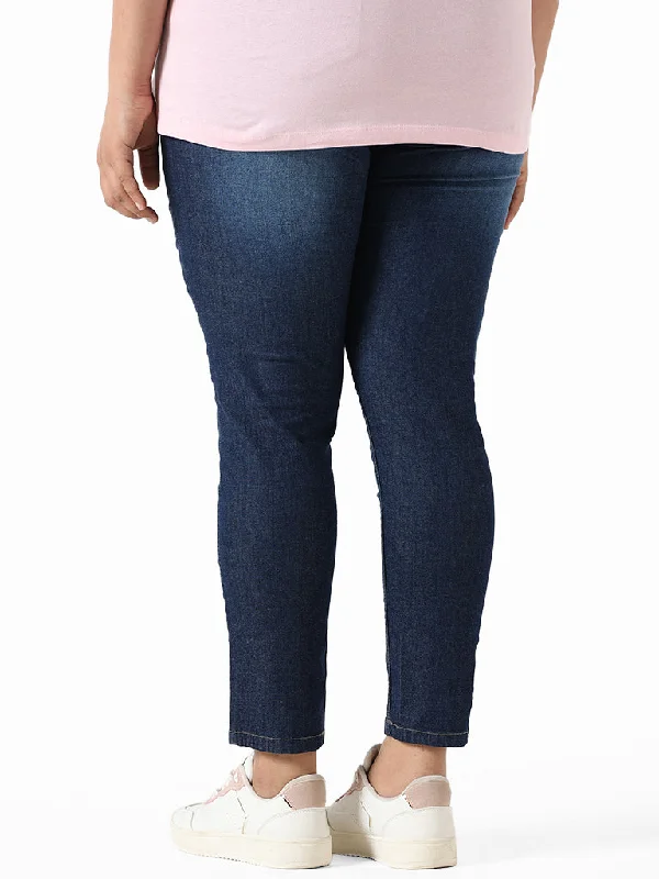 Gia Solid Ankle Length Blue Slim - Fit Mid - Rise Denim Jeggings