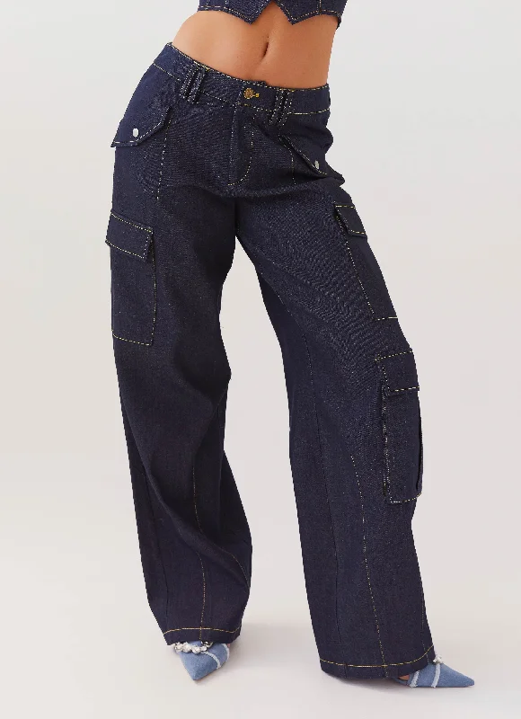 Greedy Denim Cargo Pants - Indigo