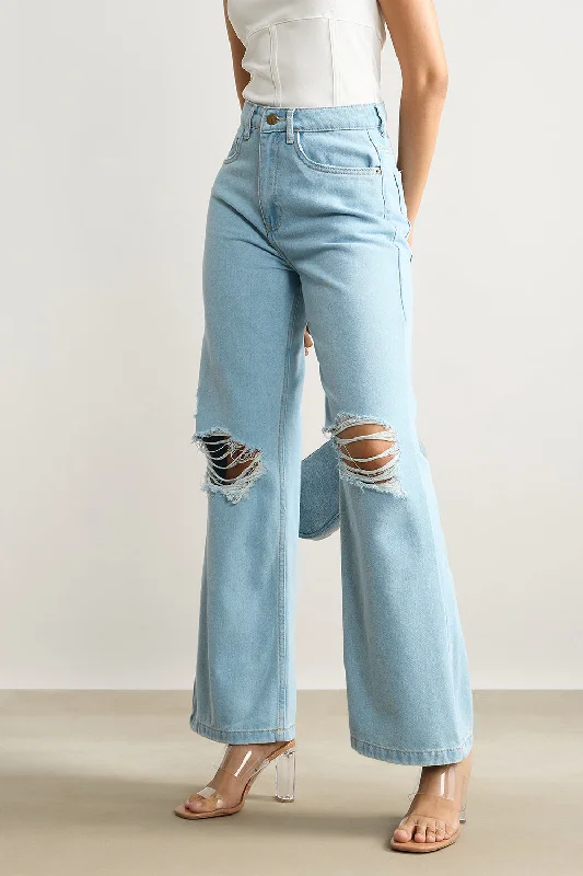 High Waisted Distressed Light Blue Jeans