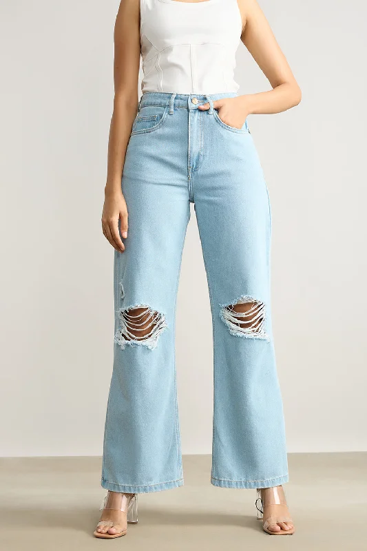 High Waisted Distressed Light Blue Jeans