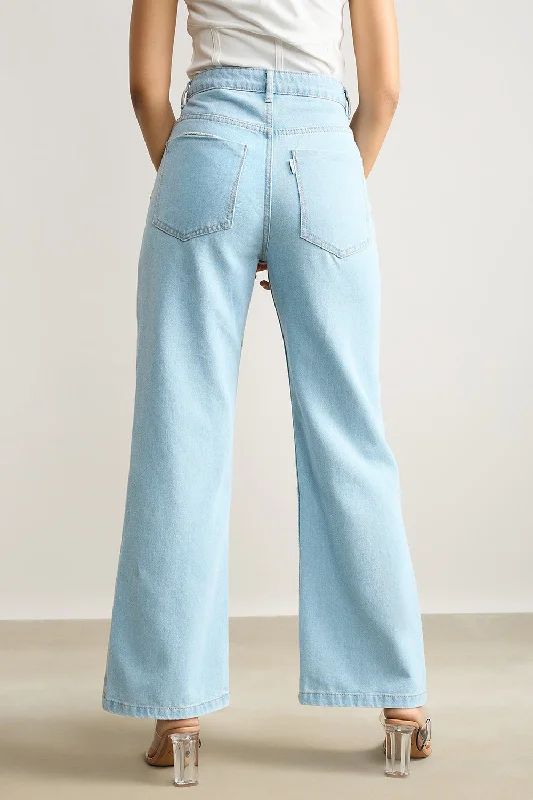 High Waisted Distressed Light Blue Jeans