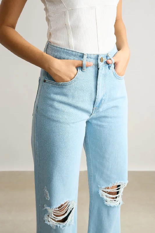 High Waisted Distressed Light Blue Jeans