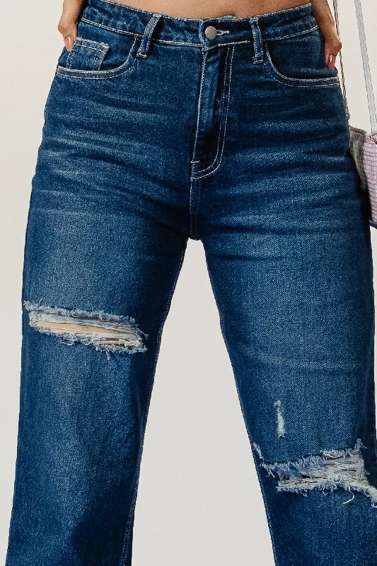 Indigo Distress Straight Jeans