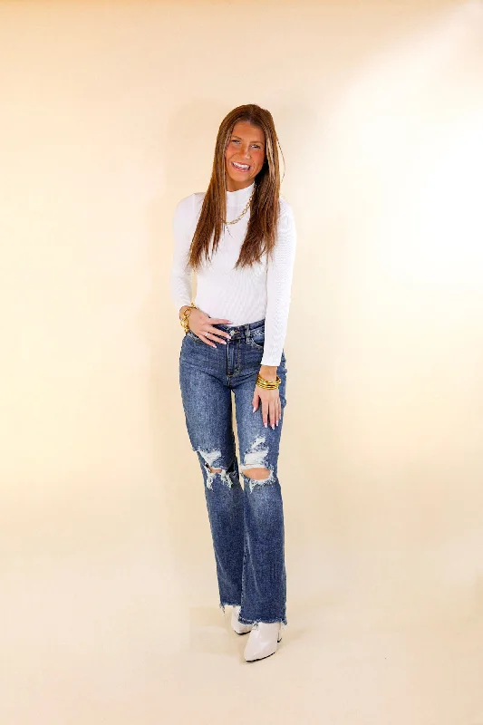 Judy Blue | Afternoon Date 90's Knee Destroy Straight Leg Jeans in Dark Wash