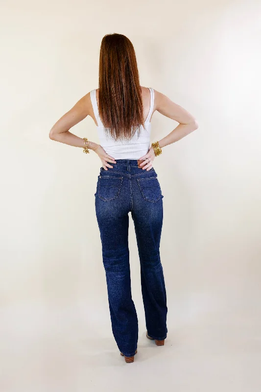 Last Chance Size 0, 1, 20W, 22W & 24W | Judy Blue | Bonfire Nights Button Fly Straight Leg Jeans in Dark Wash