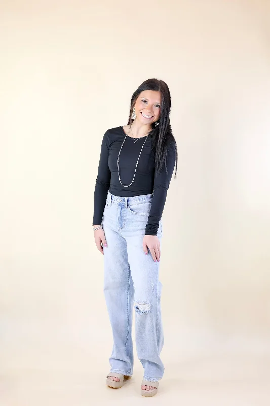 Judy Blue | Retro Edge 90's Ripped Knee and Back Straight Leg Jeans in Light Wash