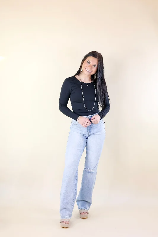 Judy Blue | Retro Edge 90's Ripped Knee and Back Straight Leg Jeans in Light Wash