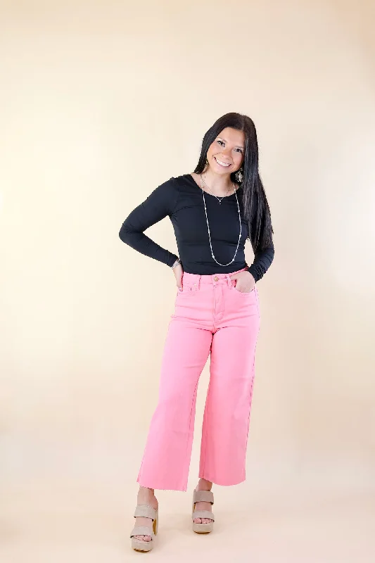 Judy Blue | Sign Me Up Tummy Control Cropped Wide Leg Jeans in Pink