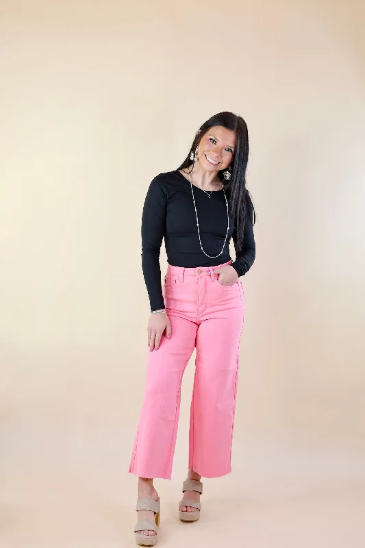 Judy Blue | Sign Me Up Tummy Control Cropped Wide Leg Jeans in Pink