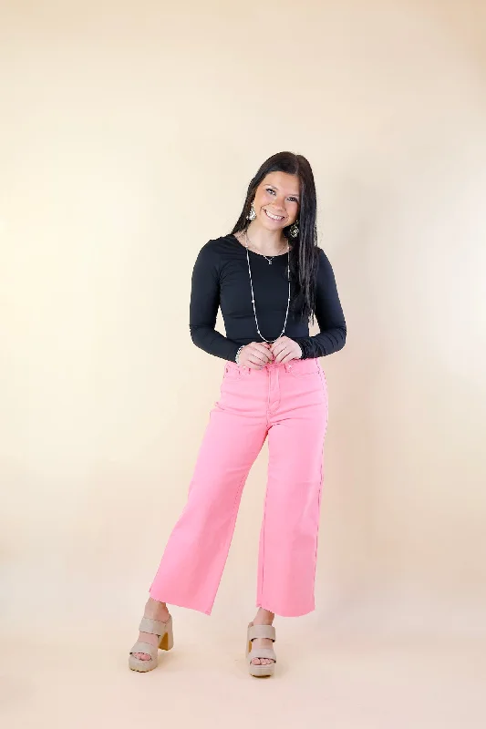 Judy Blue | Sign Me Up Tummy Control Cropped Wide Leg Jeans in Pink