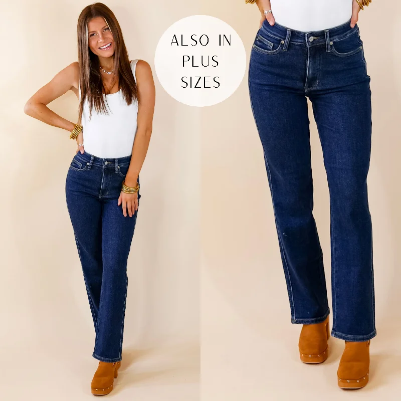 Last Chance Size 0, 1, 22W & 24W | Judy Blue | Sweet Perspective Tummy Control Classic Straight Leg Jeans in Dark Wash