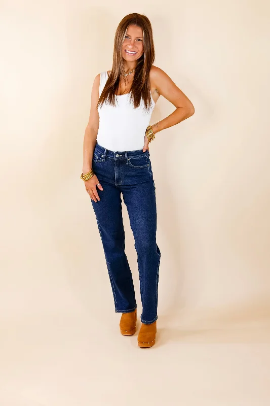 Last Chance Size 0, 1, 22W & 24W | Judy Blue | Sweet Perspective Tummy Control Classic Straight Leg Jeans in Dark Wash