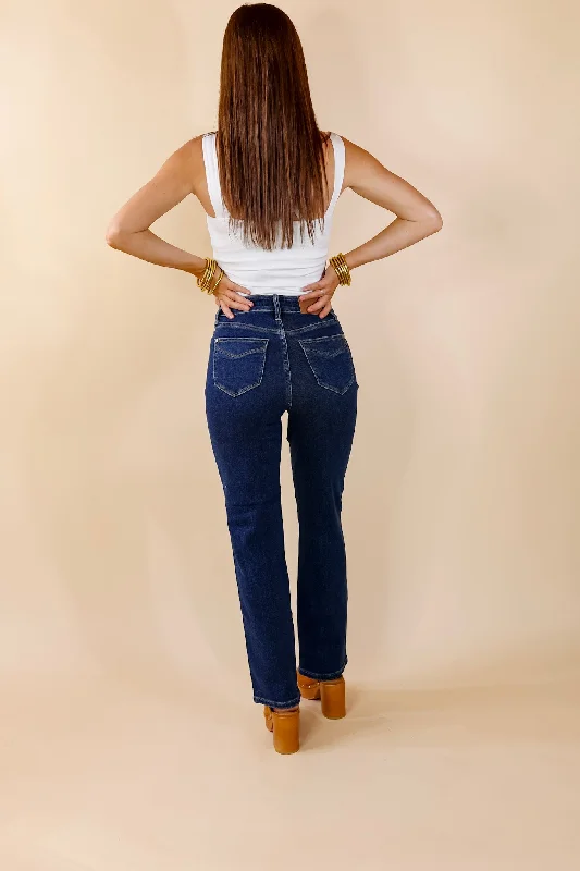 Last Chance Size 0, 1, 22W & 24W | Judy Blue | Sweet Perspective Tummy Control Classic Straight Leg Jeans in Dark Wash