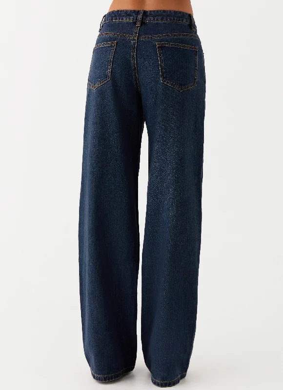 Keanna Low Rise Denim Jeans - Washed Denim