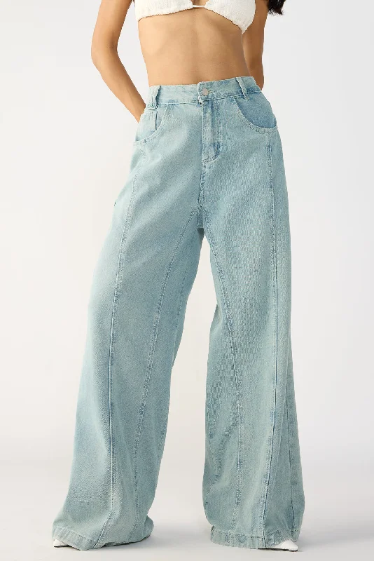 Light Blue Denim Flared Korean Pants