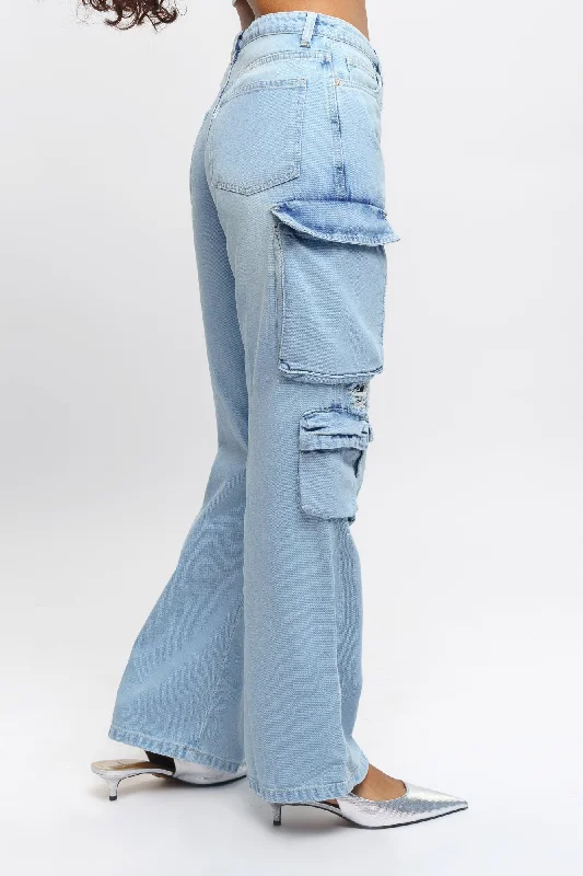 Light Indigo Ripped Cargo Jeans