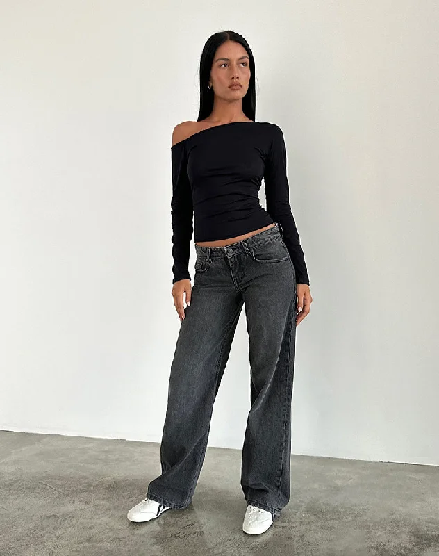 Low Rise Parallel Jeans in Washed Black Grey