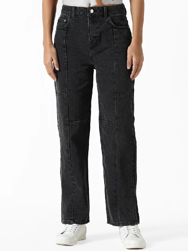 Nuon Black Denim Straight - Fit High - Rise Jeans