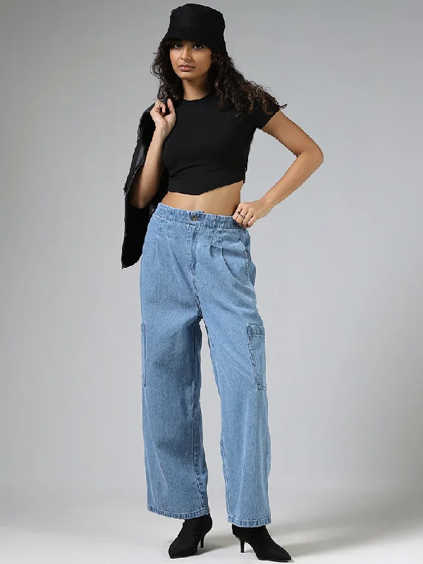 Nuon Light Blue Wide Leg - Fit Mid - Rise Jeans