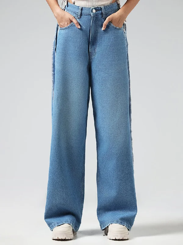 Nuon Light Blue Wide Leg - Fit Mid Rise Jeans