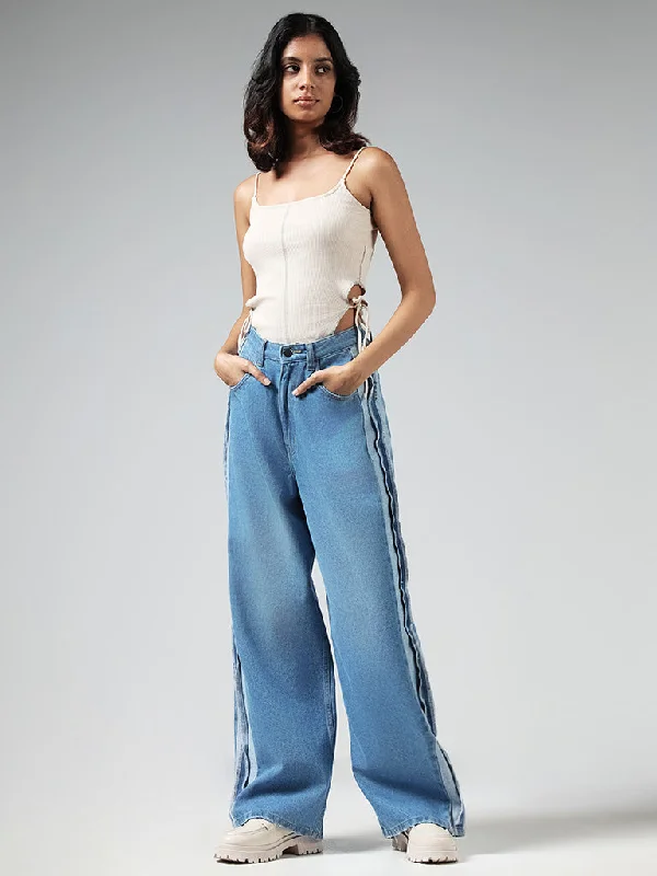 Nuon Light Blue Wide Leg - Fit Mid Rise Jeans