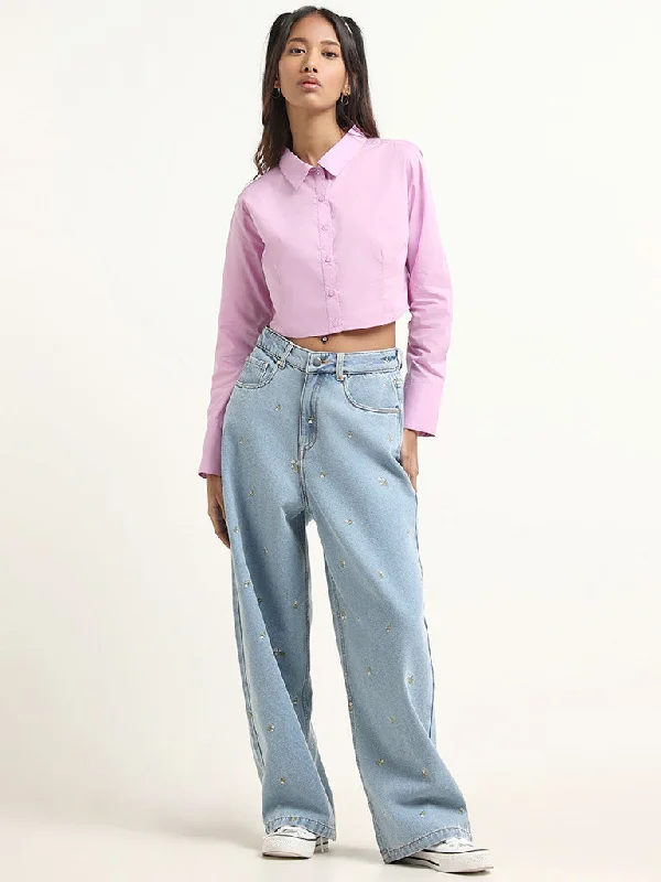 Nuon Light Blue Wide Leg - Fit Mid Rise Jeans