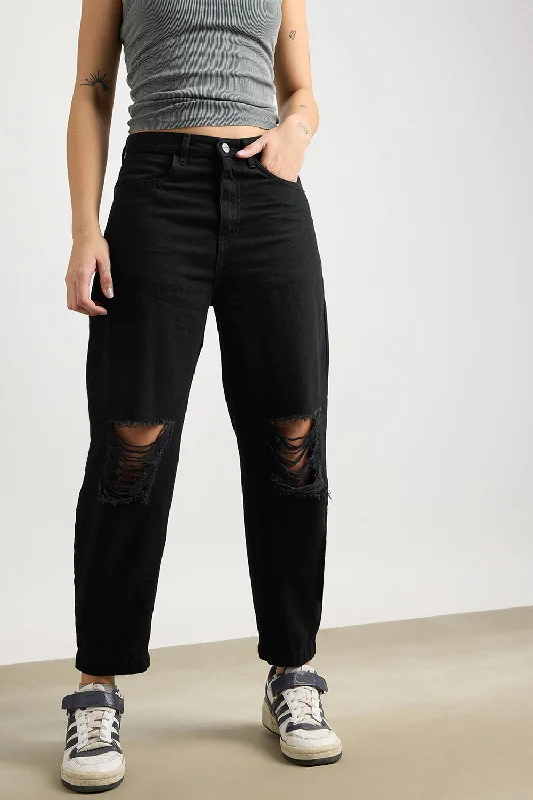 Relaxed Distress Black Jeans