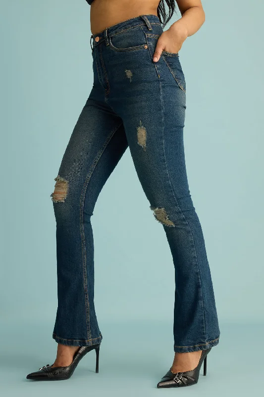 Retro Chic Blue Bootcut Jeans