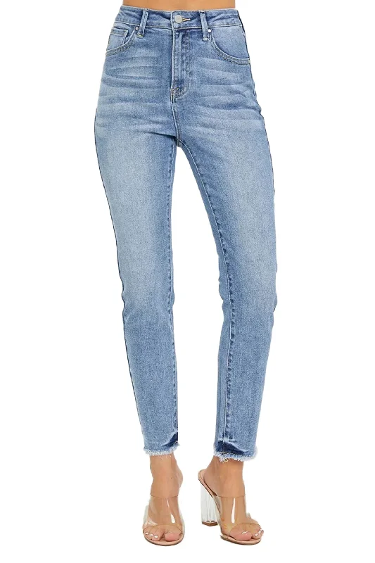 Risen - High Rise Frayed Hem Relaxed Skinny Jeans