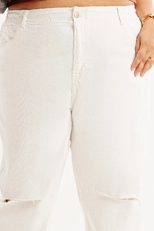 White Knee Slit Mom Jeans