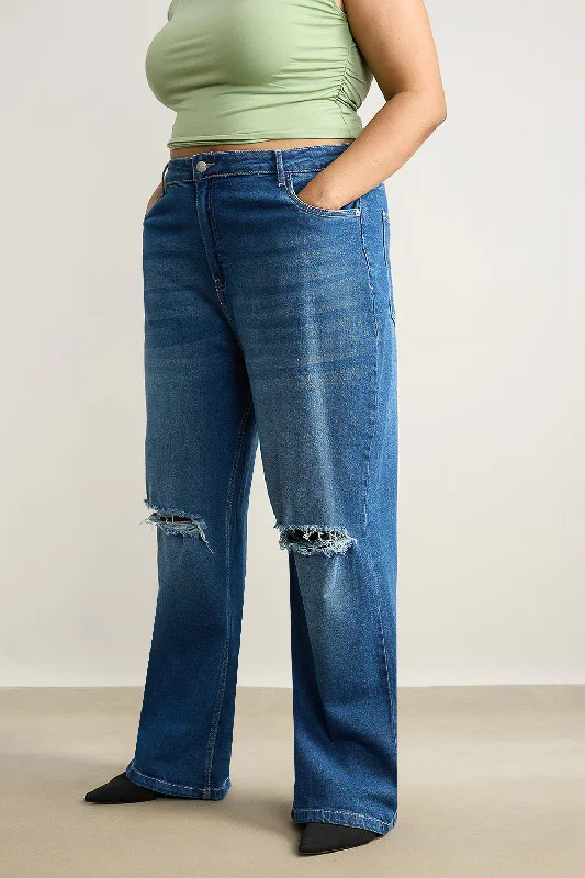 Wide Fit Distressed Blue Stone Jeans