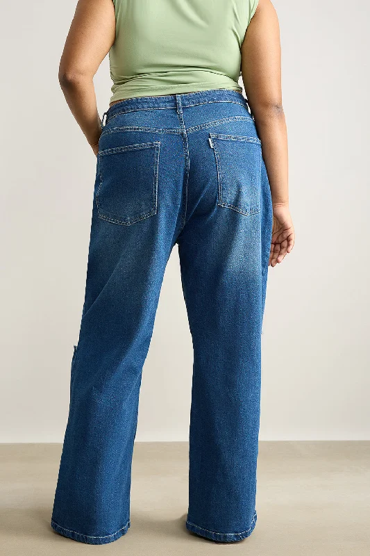 Wide Fit Distressed Blue Stone Jeans