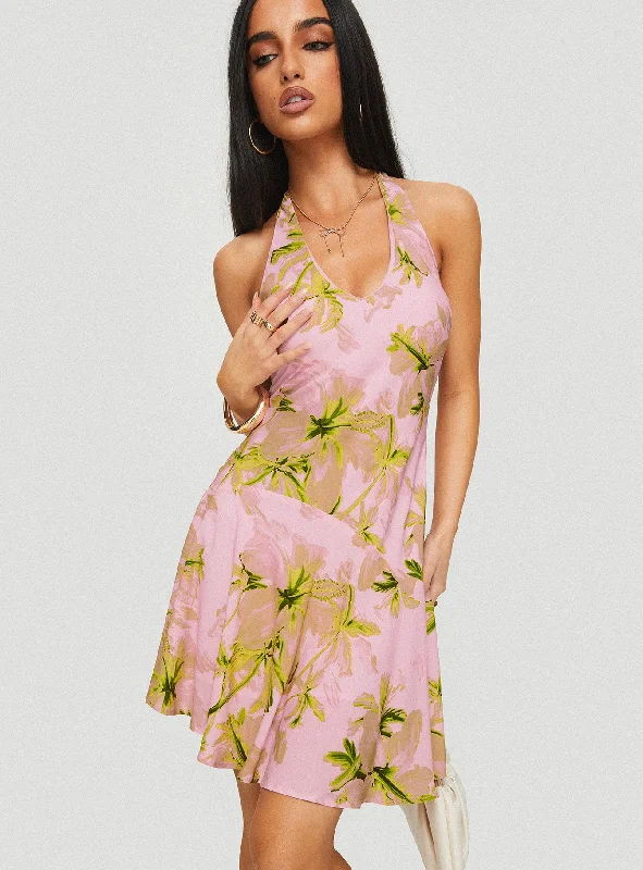 Amazing Prices You Can’t Resist!Amazing Prices You Can’t Resist!Alcedo Halter Mini Dress Pink / Green Amazing Prices You Can’t Resist!Amazing Prices You Can’t Resist!Alcedo Halter Mini Dress Pink / Green
