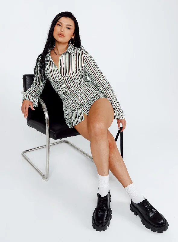 Limited Stock Available!Limited Stock Available!Anni Stripe Mini Dress Green Multi