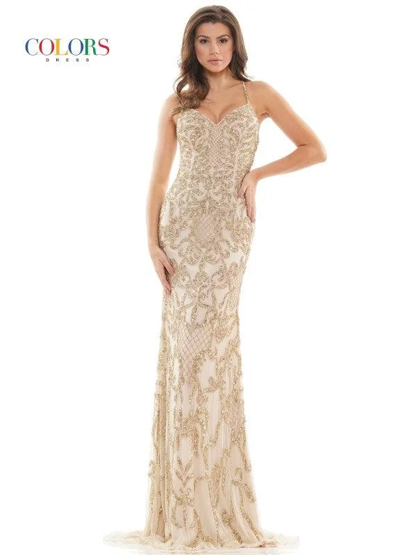 Save Like Never Before!Save Like Never Before!Colors K119 Colors Long Spaghetti Strap Beaded Prom Dress