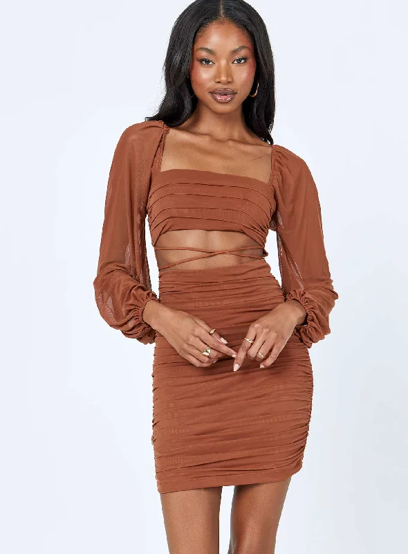 Shop Smart, Save Big!Shop Smart, Save Big!Courtney Long Sleeve Mini Dress Brown