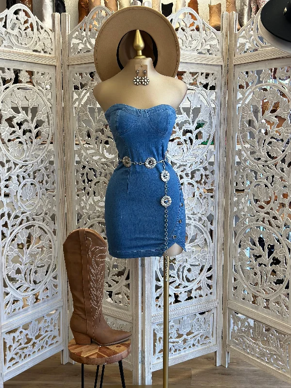 Stock Up and Save!Stock Up and Save!Denim Strapless Heart Lined Dress