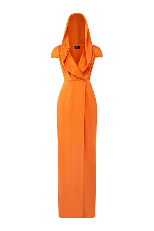 Save Like Never Before!Save Like Never Before!Euphony Wrap Hooded Neck Silk Floor Length Dress
