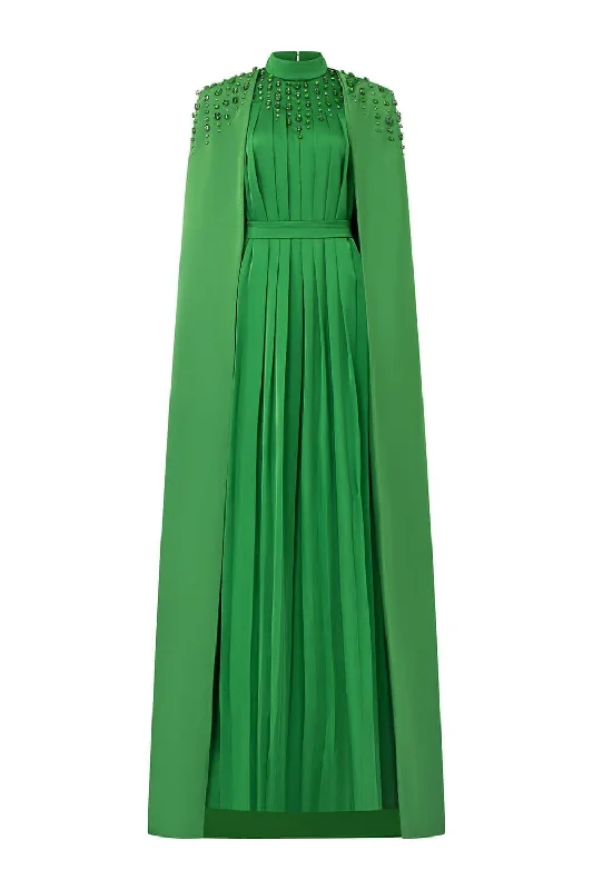Price Drop Alert!Price Drop Alert!Halcyon Cape Pleated Silk Floor Length Dress