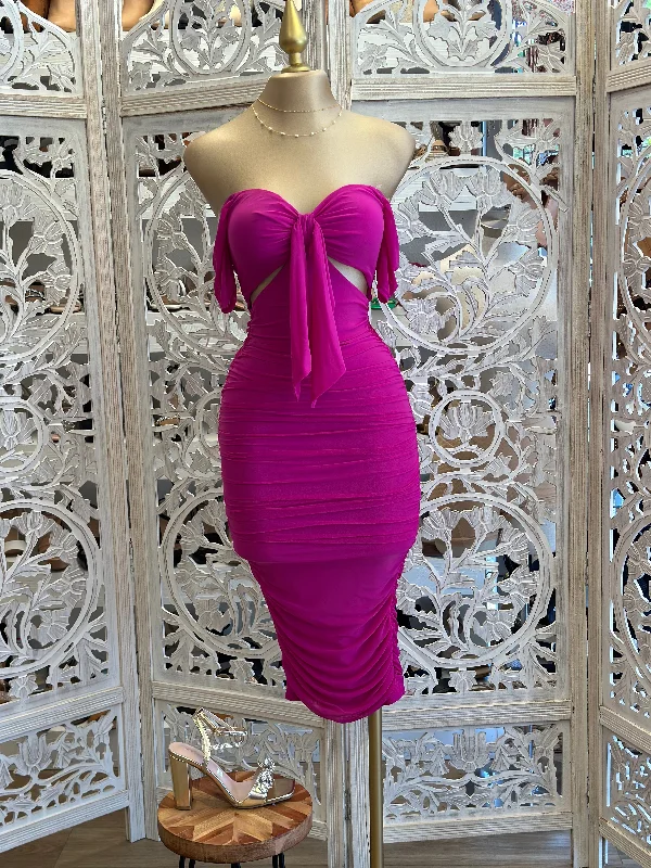 Shop More, Spend Less!Shop More, Spend Less!Magenta Bow Ruched Dress