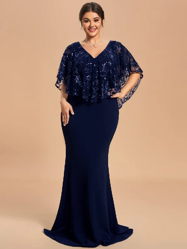 Limited Time Offer!Limited Time Offer!Plus Size Sequin Cape Short Sleeves Mermaid Formal Evening Dresses Limited Time Offer!Limited Time Offer!Plus Size Sequin Cape Short Sleeves Mermaid Formal Evening Dresses