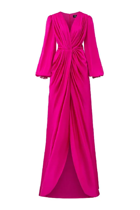 Steals and Deals Await!Steals and Deals Await!Prelude Slit Bishop Sleeved Satin Floor Length Dress Steals and Deals Await!Steals and Deals Await!Prelude Slit Bishop Sleeved Satin Floor Length Dress