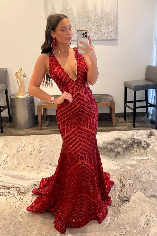 Incredible Savings Inside!Incredible Savings Inside!Red Sparkly Deep V Neck Sequin Mermaid Prom Dress Incredible Savings Inside!Incredible Savings Inside!Red Sparkly Deep V Neck Sequin Mermaid Prom Dress