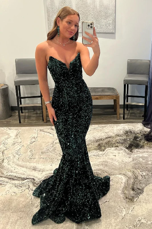 Limited Stock Available!Limited Stock Available!Sparkly Dark Green Sequins Mermaid Sweetheart Long Prom Dress Limited Stock Available!Limited Stock Available!Sparkly Dark Green Sequins Mermaid Sweetheart Long Prom Dress
